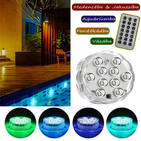 Színes távirányítós vízvarázs hangulatvilágítás medencevilágítás 2db-os szett