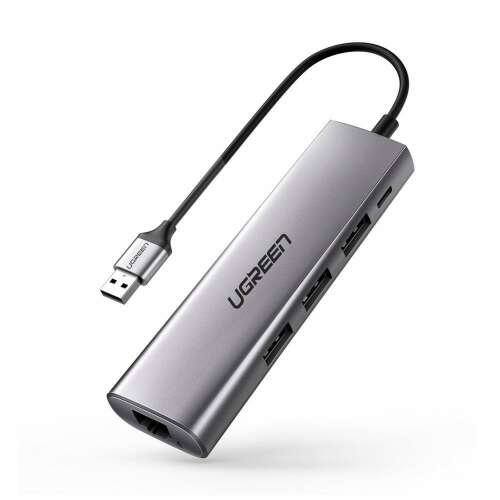 UGREEN CM266 5 az 1-ben USB Hub adapter 3x USB 3.0, micro USB és RJ45 Ethernet porttal, szürke - USB elosztó