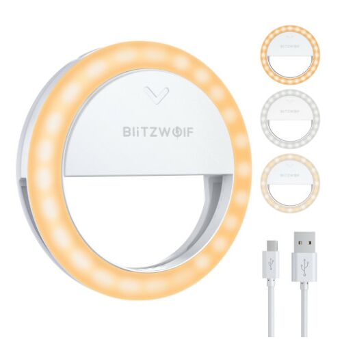 BlitzWolf BW-SL0 Pro Inel luminos LED cu luminozitate și temperatură de culoare reglabile, cablu de încărcare USB inclus