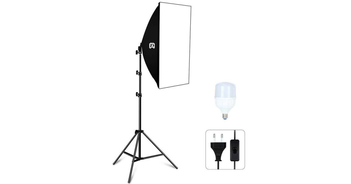 Stúdió készlet Puluz Softbox LED 50x70cm, állvány, LED izzó 1 db