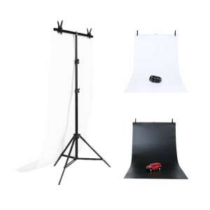 Puluz Photo Studio Background Support Stand with White and Black Backdrops - Studio backdrop