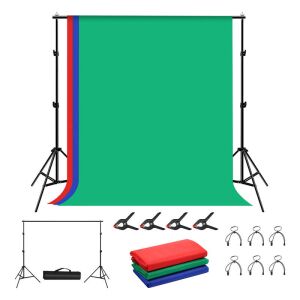 Puluz 2x2m photo studio background support set with green, red, and blue backdrops - Studio backdrop