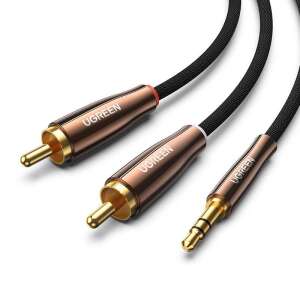 UGREEN AV170 3.5mm-es 2x RCA audio kábel, aranyozott csatlakozókkal, 2m hosszú, fekete - RCA kábel