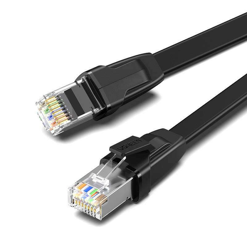 UGREEN NW134 Cablu de rețea plat cu conectori metalici, Ethernet RJ45, Cat.8, U / FTP, 5 m (negru) (10983)