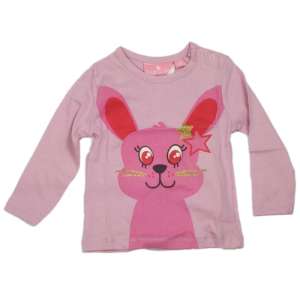 Pink long sleeve t-shirt for girls with a cute bunny print and glitter star, Knot So Bad brand - Kids' Sweater & Cardigan