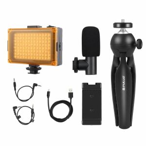 Live broadcast kit Puluz tripod mount + LED lamp + microphone + phone clamp