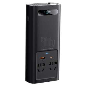 Baseus Super Si 500W autós inverter, fekete, digitális kijelzővel, USB-C és USB-A portokkal, valamint AC aljzatokkal - Baseus
