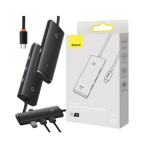 Baseus Lite Series Hub 4in1 USB-C 4x USB 3.0 + USB-C, 1m (fekete) 147623405 - USB elosztó