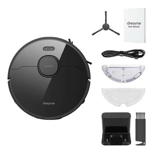 Dreame D9 Max robot vacuum cleaner and accessories on white background