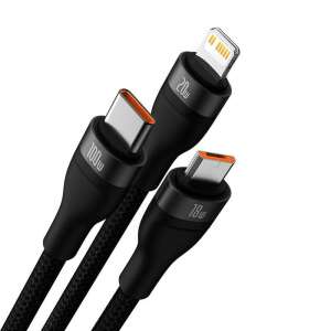Baseus Flash Series 2 3-in-1 USB cable, USB-C, Micro USB, Lightning, 100W, 1.2m, black - USB Cable