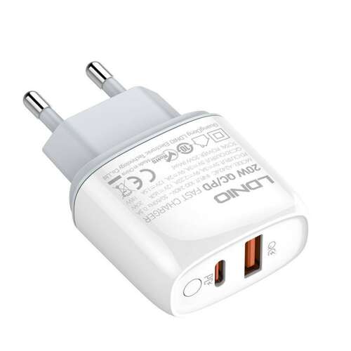LDNIO A2424C 20W gyors töltő USB-C és USB porttal, fehér