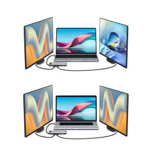 Baseus Metal Gleam Series 12-in-1 USB-C Hub connected to laptop and dual monitors setup - Baseus USB Hub