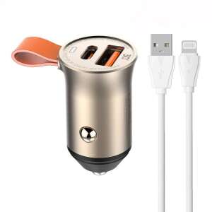 LDNIO C509Q 30W autós töltő Lightning kábellel, arany, USB-C és USB-A porttal - LDNIO