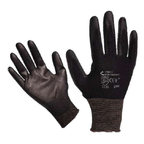 Mănuși de lucru Bunting Black XL, tricot din nailon cu acoperire din poliuretan pe palmă și vârfurile degetelor