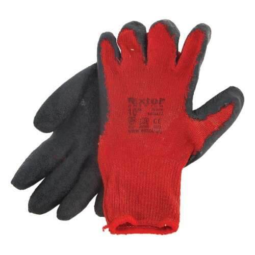 EXTOL PREMIUM kötött kesztyű, pamut, vörös, méret: 10&#039;, latexbe mártott, csúszásgátló tenyér
