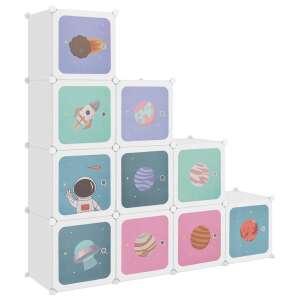 vidaXL white polypropylene storage cube for kids with 10 cubes, space themed, assembled - Toy Storage Shelves & Organizer