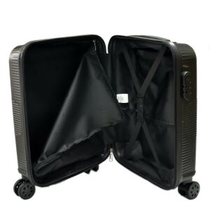 Open Herm black carry-on suitcase, hard shell, 65cm, interior view - Dressing Accessory