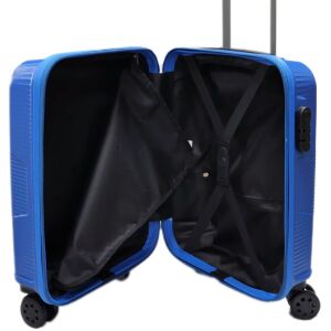 Open Herm 65cm blue hard shell carry-on suitcase showing interior - Dressing Accessory