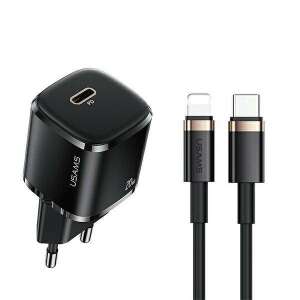 USAMS T36 Mini 20W USB-C Schnellladegerät mit USB-C auf Lightning Kabel, Schwarz - USAMS Ladegeräte für Telefone
