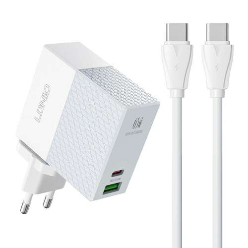 LDNIO A2620C 65W USB-C és USB-A hálózati töltő európai dugóval és USB-C - USB-C kábellel