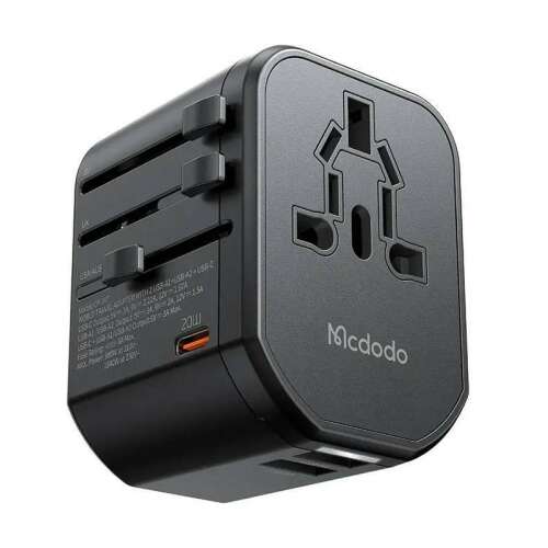 Adaptor de călătorie universal Mcdodo CP-3471 cu prize EU, US, AU, UK, putere 20W, negru