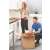 FELLOWES SmoothMove Everyday Moving Box, 44.6x44.6x44.6 cm, cardboard box with handle, being used for moving kitchen items