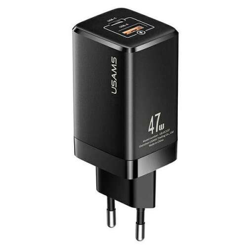 USAMS 47W GaN USB-C und USB-A Schnellladegerät, schwarz