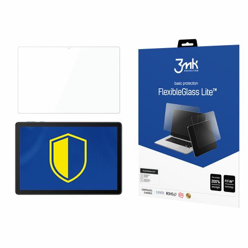 3MK FlexibleGlass Lite képernyővédő fólia Huawei MediaPad T10s 10.1 hüvelykes készülékhez, csomagolás és alkalmazási példa - 3MK