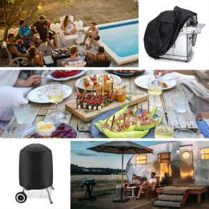 Kollektív kép, amely bemutatja a vízálló grill takaró használatát, egy grill védelmét és különböző környezetekben - Grill védőhuzat