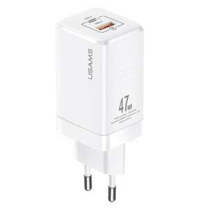 USAMS T41 47W GaN Schnellladegerät mit USB-C und USB-A Anschlüssen, weiß - USAMS Ladegeräte für Telefone