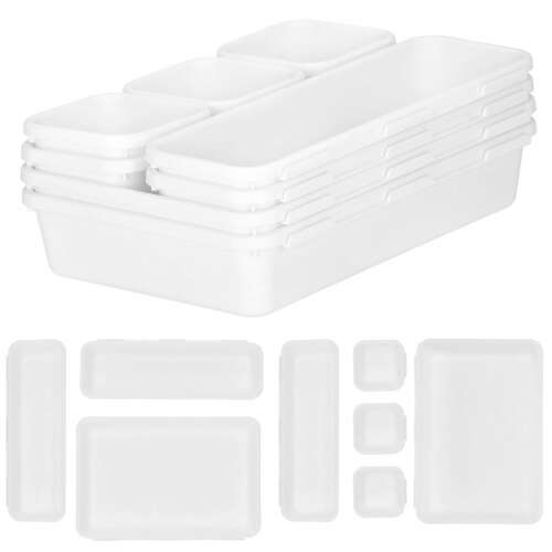 Set de organizatoare pentru sertare Springos, set de 8 piese, alb, pentru bucătărie, baie, birou și altele
