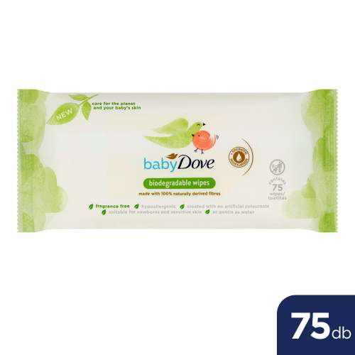 Baby Dove Lebomló Törlőkendő, 75 darabos csomag, illatanyagmentes és hipoallergén újszülöttek számára