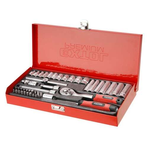 EXTOL PREMIUM dugókulcs klt., CV., racsnis 45fog ; 1/4", 45db, 4-14mm, fém doboz 59515892