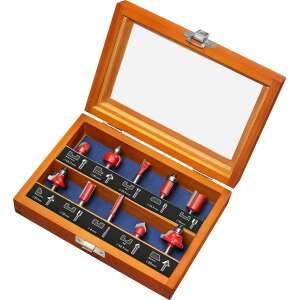 EXTOL PREMIUM felsőmaró klt. 10 db-os (fadobozban) ; 6mm-es befogással, keményfém lapkás, csapágyas, 8893310 élmarógéphez 59516599 - Marógép