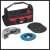 Einhell TC-AG 125/850 Kit angle grinder accessories: protective cover, 3 cutting discs, 1 sanding disc, and a carrying bag