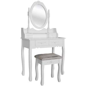 Vintage naklápacie zrkadlo biely toaletný stolík s make-up stoličkou