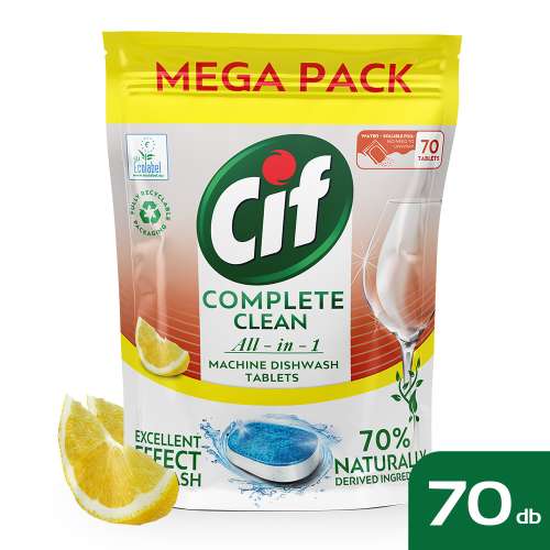 Cif Complete Clean Lemon All-in-One Dishwasher Tablets, 70 count mega pack