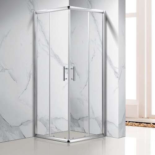 Elio 90x90 cm szögletes két tolóajtós zuhanykabin 6 mm vastag vízlepergető biztonsági üveggel, króm elemekkel, 190 cm magas
