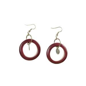 Pereche de cercei din lemn de culoare burgundă, cu pandantiv argintiu - Bijuterii pentru femei