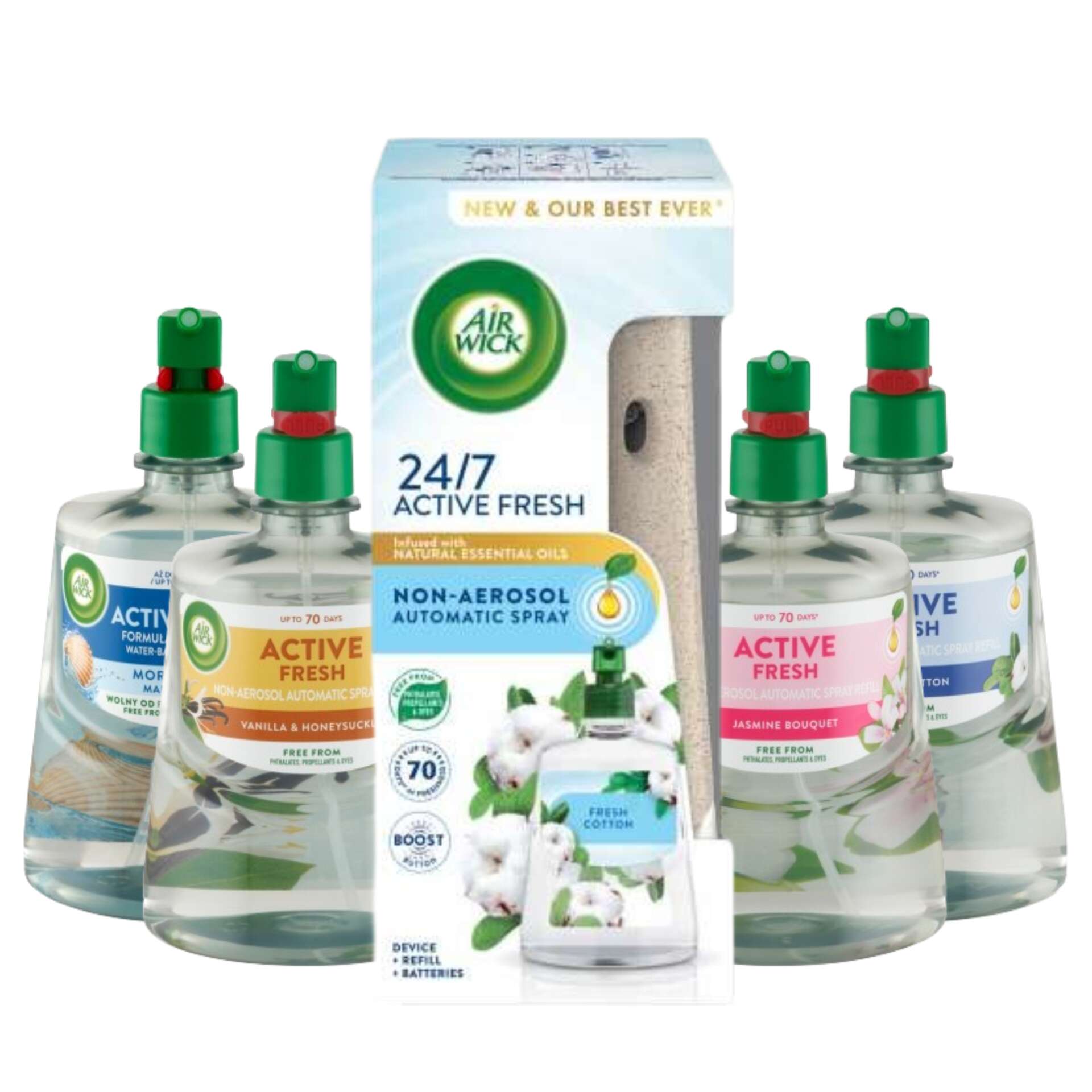 Air Wick Active Fresh utántöltő csomag Friss Pamut készülékkel