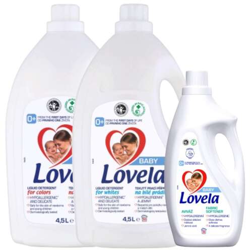 Lovela Baby Laundry Detergent Set, includes 2 x 4.5L liquid detergent for whites and 1 x 2L fabric softener