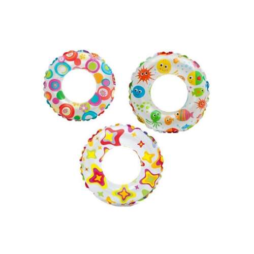 Set de 3 inele gonflabile colorate pentru copii, cu diverse modele, cum ar fi cercuri, stele și creaturi marine