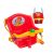 Red and yellow plastic baby swing seat with safety harness