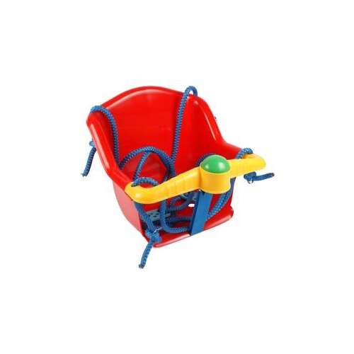 Red baby swing seat with ropes, for outdoor play