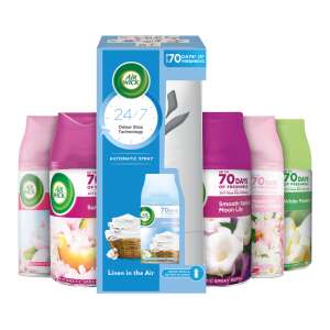 Комплект за автоматично пръскане Air Wick Freshmatic с устройство Linen in the Air, включва 6 различни аромата - Air Wick Автоматичен освежител на въздуха