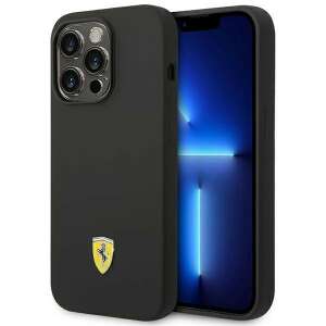 Ferrari schwarze Silikon iPhone 14 Pro Hülle mit Metalllogo - Ferrari Handyhüllen