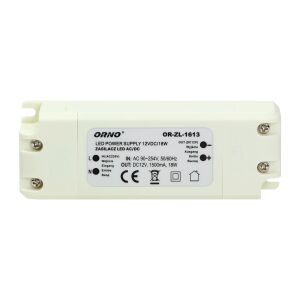 Sursă de alimentare LED ORNO OR-ZL-1613 12V 18W cu etichetă de specificații - Module LED
