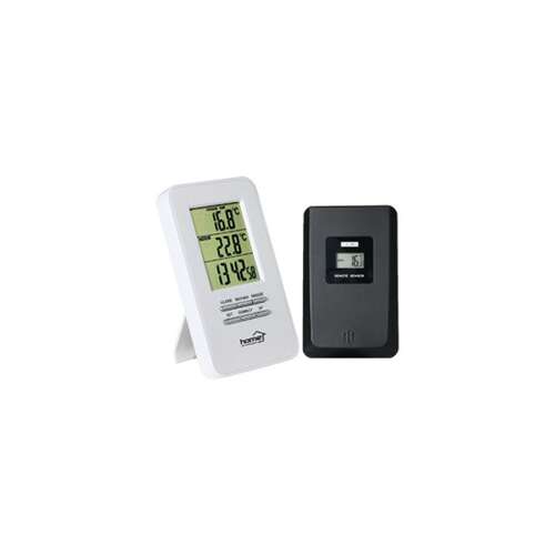 Home HC 11 wireless indoor outdoor thermometer with alarm clock, showing indoor and outdoor temperature, time and date