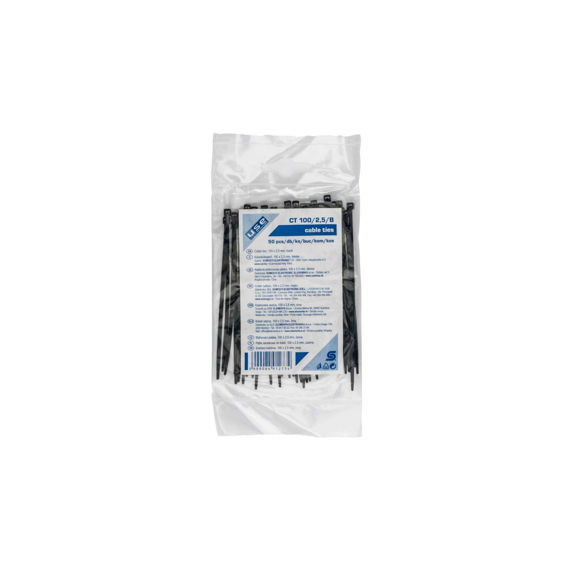 Kábelkötegelő, 100 x 2,5 mm, fekete