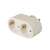 White 2-socket power adapter with 90 degree angled outlets